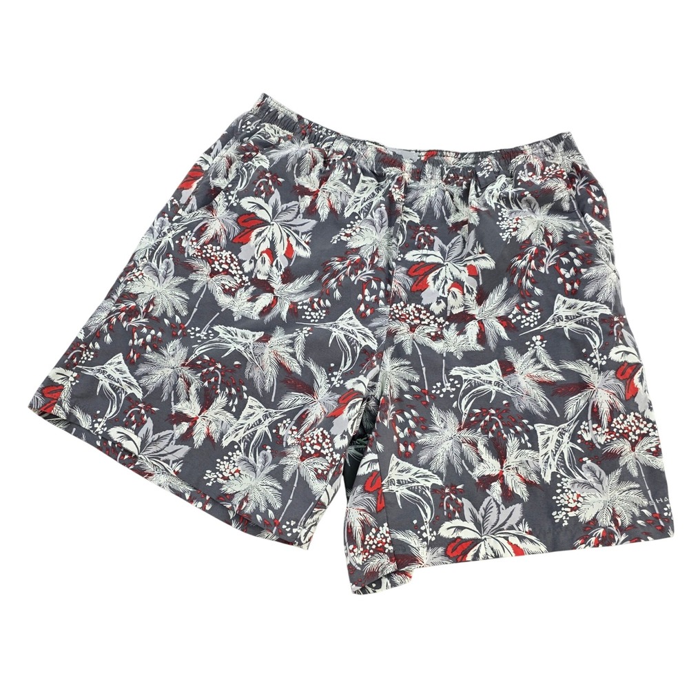 Columbia PFG Palm Print Swim Trunks Elastic Waist Tropical Shorts Large 8 Inseam